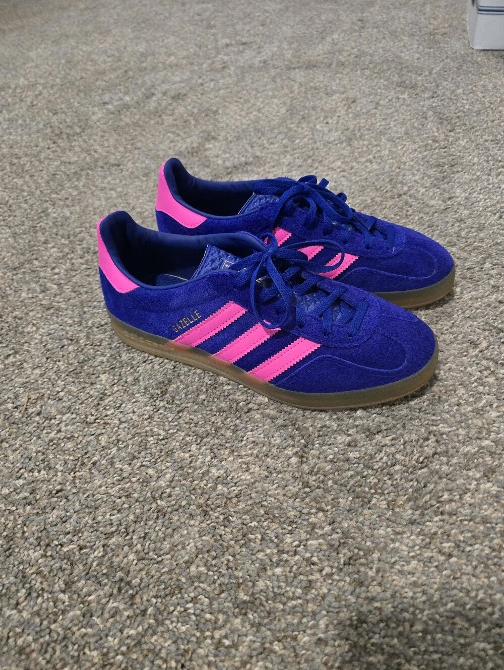 adidas Lucid Blue Suede Gazelle with Lucid Pink Stripes